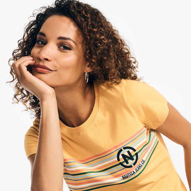 Women's Nautica Nautica Co. Logo T Shirts Yellow | q899UnCF