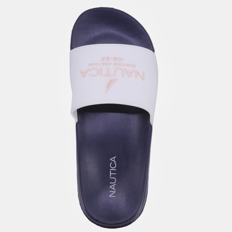 Women's Nautica Ns-83 Logo Slides White Wash | 64upZ1Fz