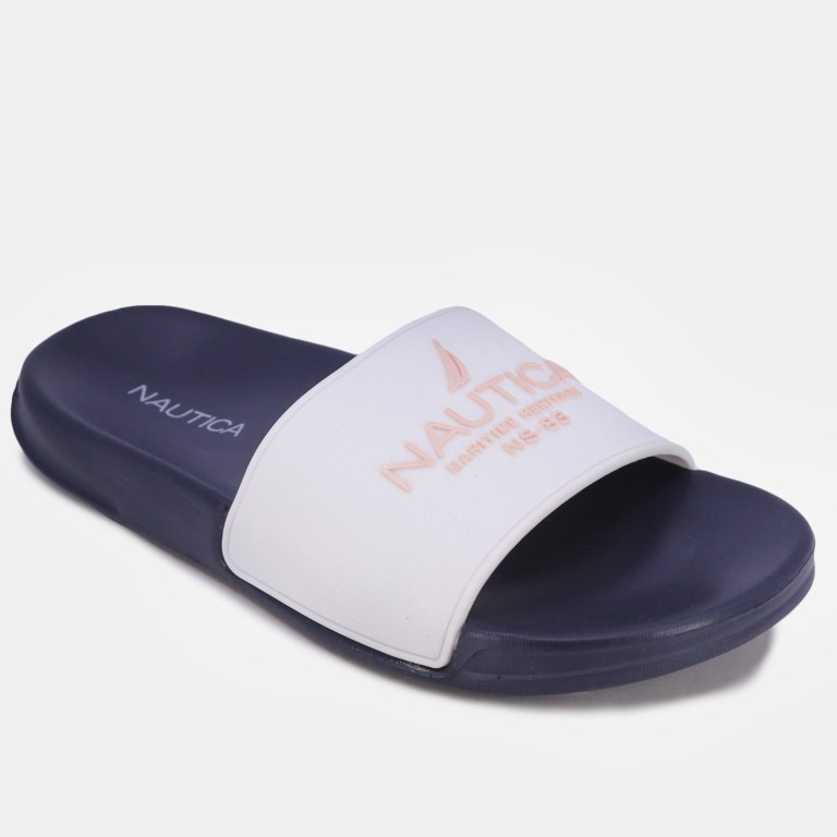 Women\'s Nautica Ns-83 Logo Slides White Wash | 64upZ1Fz