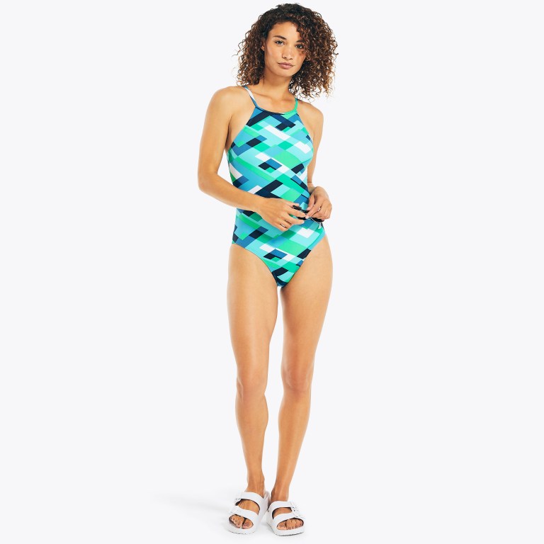 Women's Nautica Printed One-piece Swimwear Deep Green | bJQLAKyS