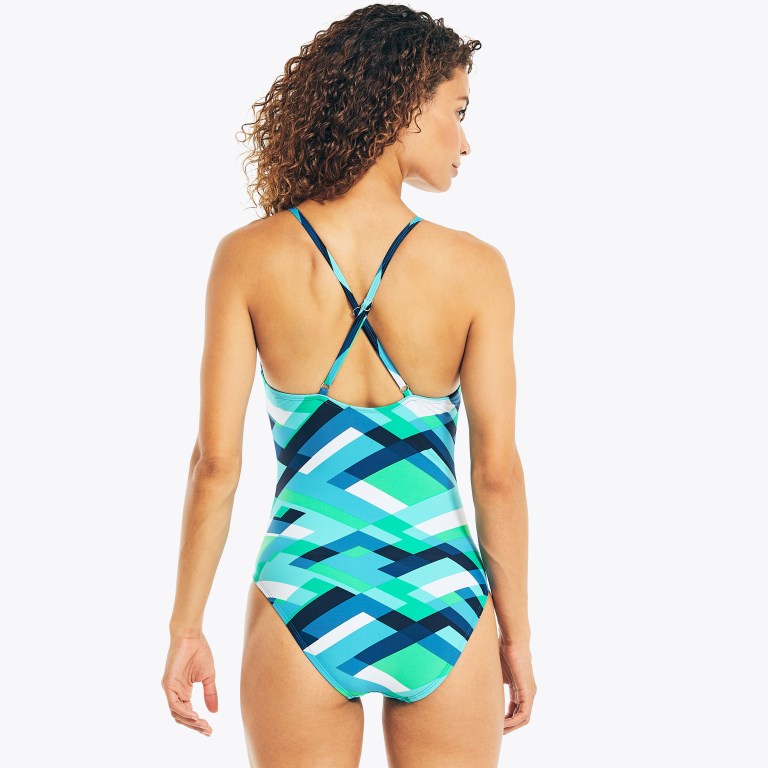 Women's Nautica Printed One-piece Swimwear Deep Green | bJQLAKyS