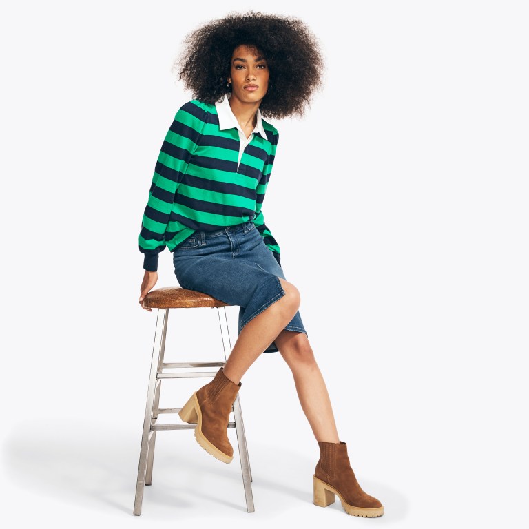 Women's Nautica Puff-sleeve Rugby Tops Blue | 41UeCDmC