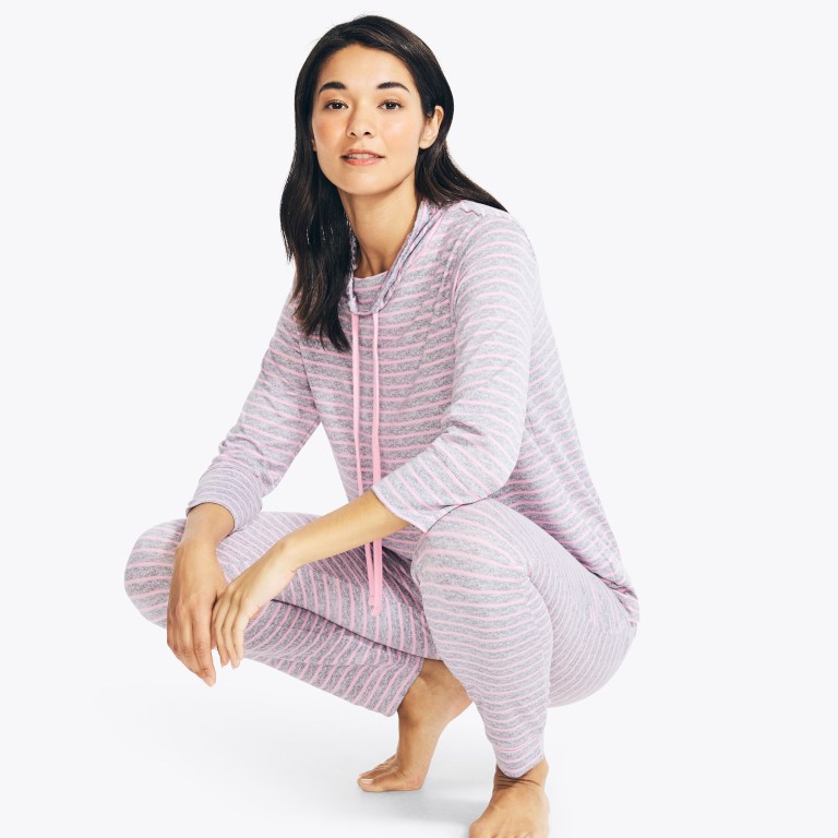 Women's Nautica Quarter-sleeve Striped Jogger Sleep Set Sleepwear Grey | HI2U2paL