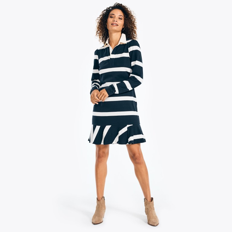 Women\'s Nautica Rugby Striped Dress Blue | ByzHFQbA