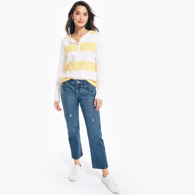 Women's Nautica Rugby Striped Henley Tops Yellow | B4bX9dCt