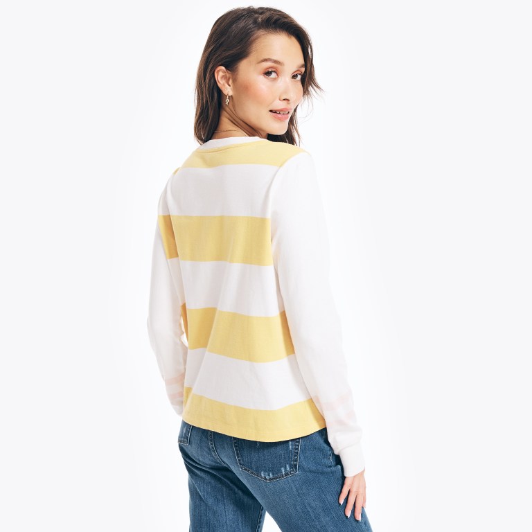 Women's Nautica Rugby Striped Henley Tops Yellow | B4bX9dCt