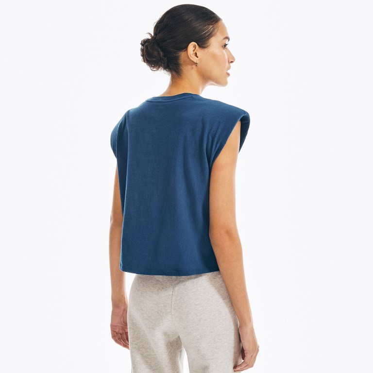 Women's Nautica Sleeveless Logo T Shirts Blue | jkVKb2eu