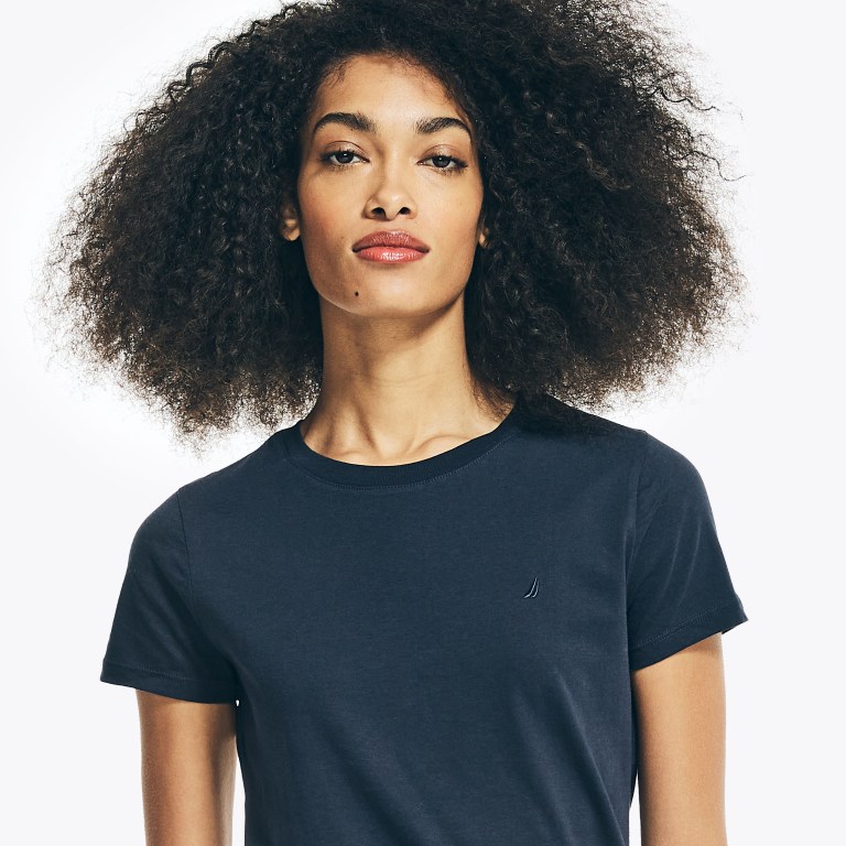 Women's Nautica Solid Crewneck T Shirts Blue | 3oSOvxHK