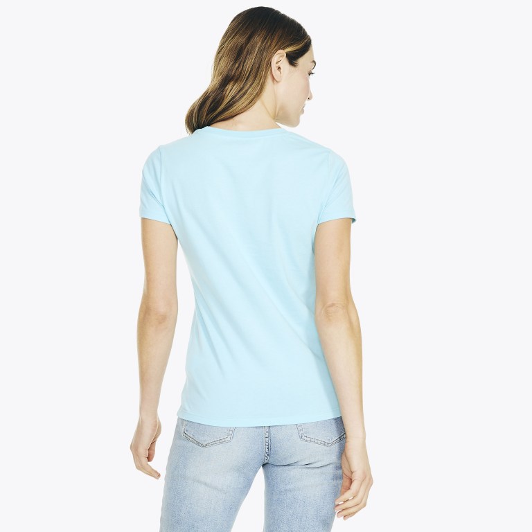 Women's Nautica Solid Crewneck T Shirts Blue | CHNrzOcf