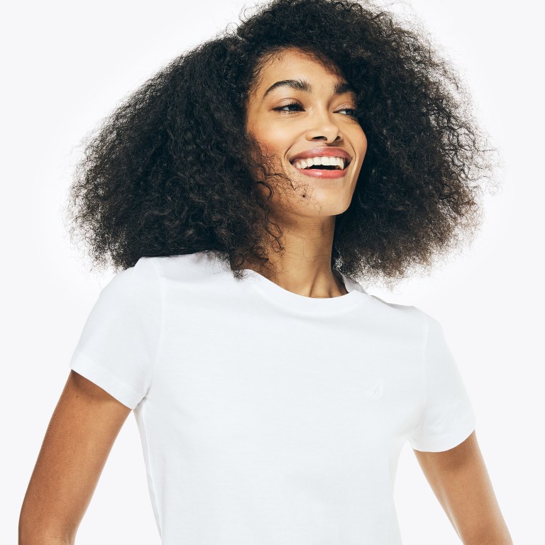 Women's Nautica Solid Crewneck T Shirts White | J7TFVhND