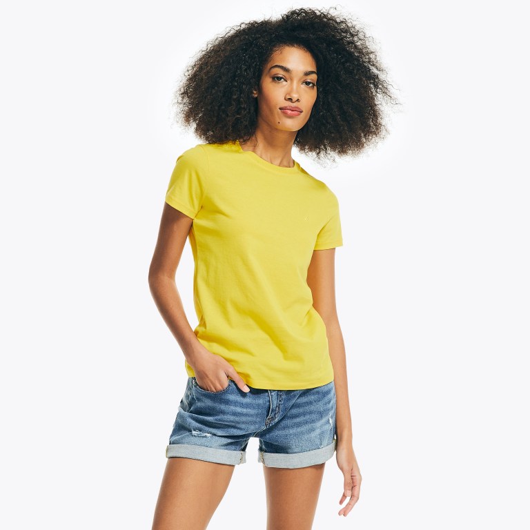 Women\'s Nautica Solid Crewneck T Shirts Yellow | Kij8z2uo