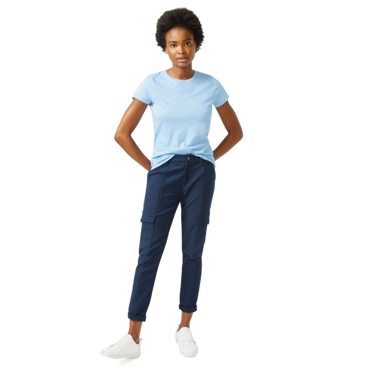 Women's Nautica Solid Crewneck T Shirts Blue | cM7WxtmK