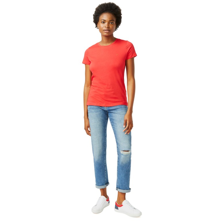 Women's Nautica Solid Crewneck T Shirts Red | n18T40iX