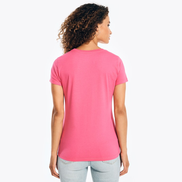 Women's Nautica Solid Crewneck T Shirts Burgundy | xESW6gTQ