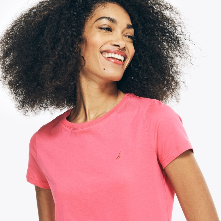 Women's Nautica Solid Crewneck T Shirts Red | zKaCmr97