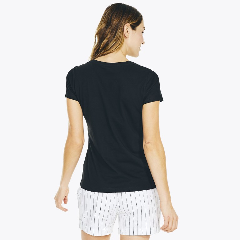 Women's Nautica Solid V-neck T Shirts Black | yGJnIajZ