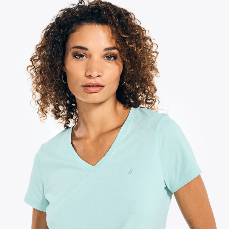 Women's Nautica Solid V-neck T Shirts Blue | ybsHSCJS