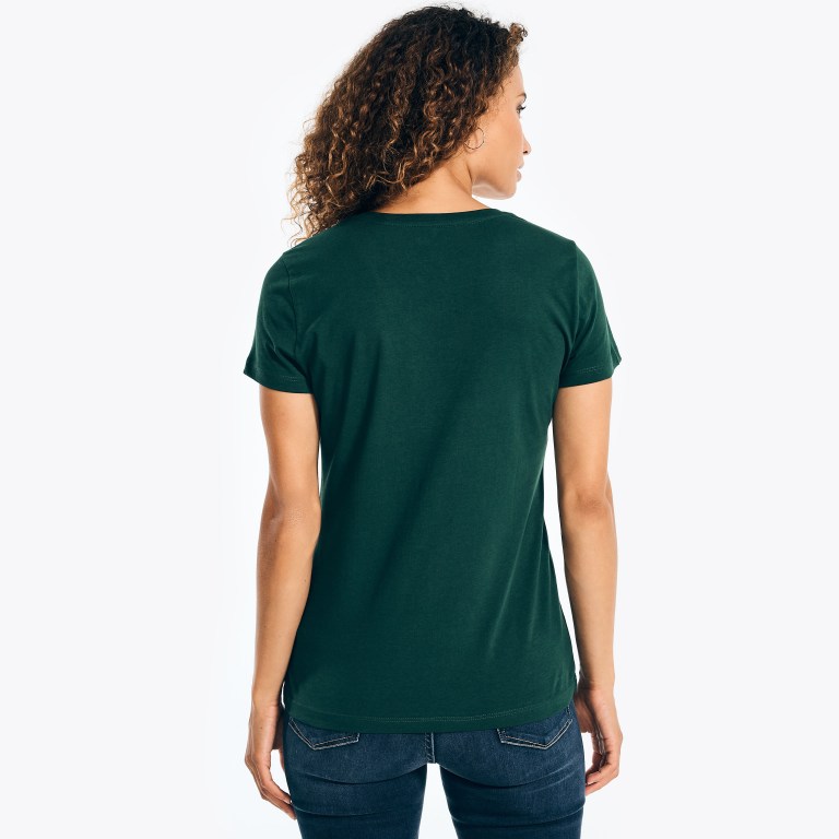 Women's Nautica Solid V-neck T Shirts Green | 4u2iHo5d