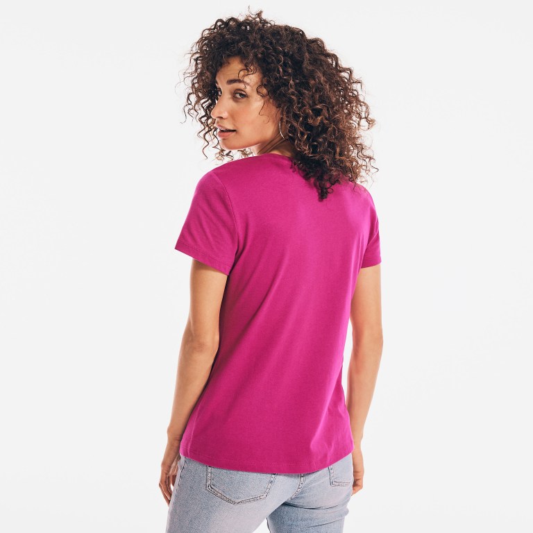 Women's Nautica Solid V-neck T Shirts Multicolor Pink | 85S0Aiep