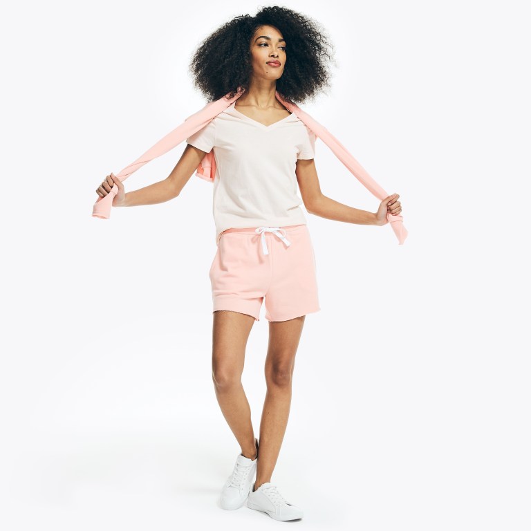 Women's Nautica Solid V-neck T Shirts Pink | 3PHOJfle