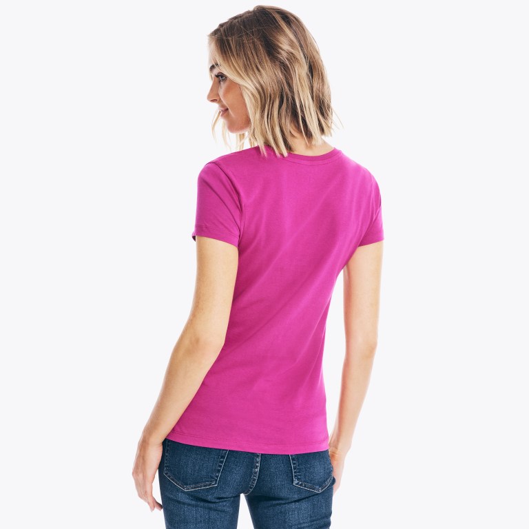 Women's Nautica Solid V-neck T Shirts Pink | jwihbQJU