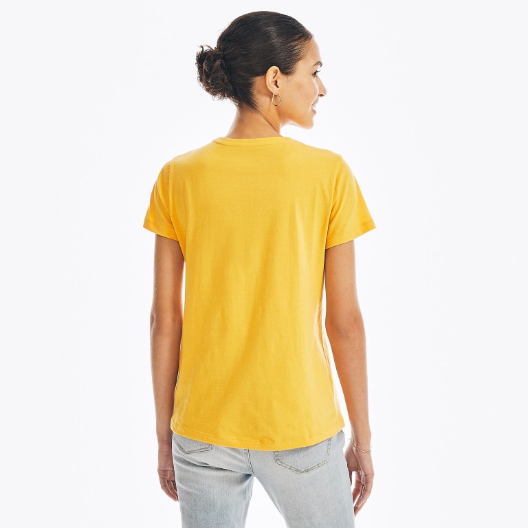 Women's Nautica Solid V-neck T Shirts Yellow | STOmURUS