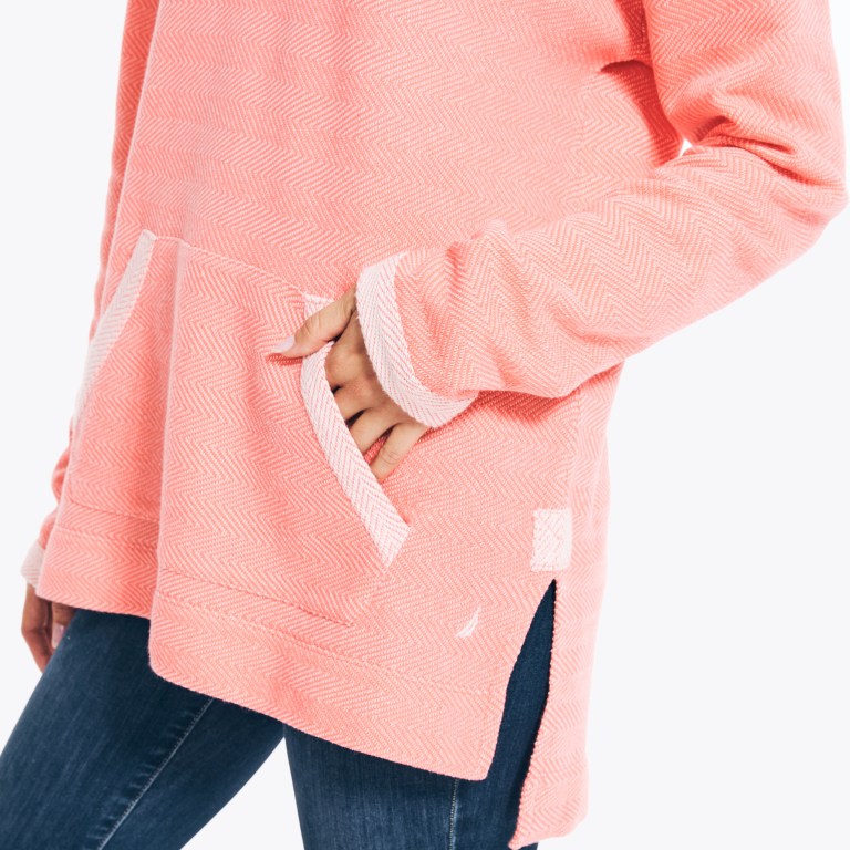 Women's Nautica Split-neck Pullover Hoodie Sweatshirts Coral | 18wBJiN9