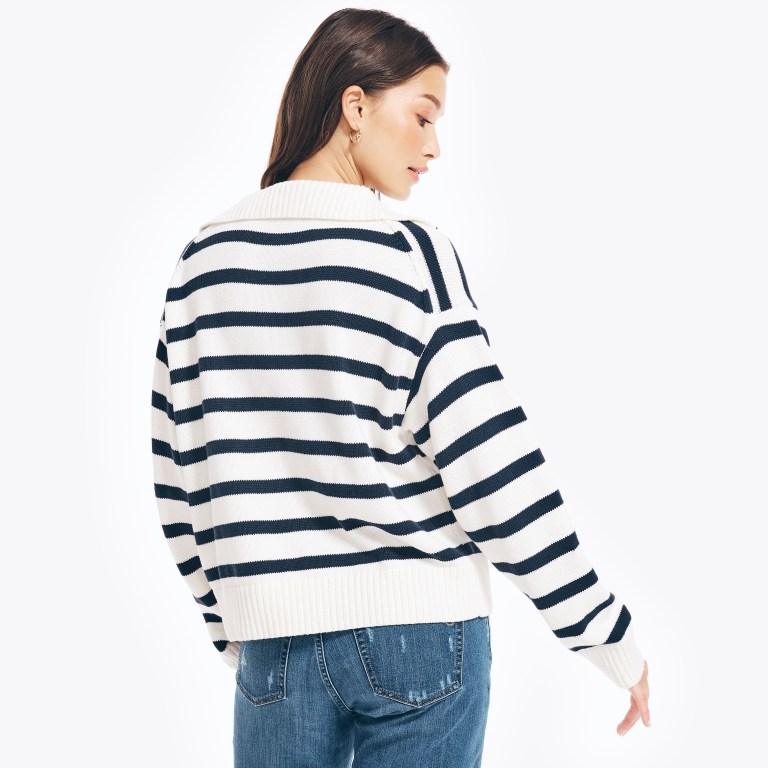 Women's Nautica Striped Button-up Sweaters White | zT1FieWu