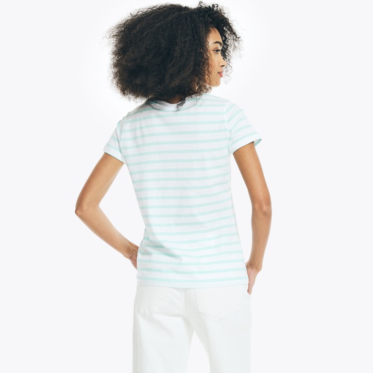 Women's Nautica Striped Crewneck T Shirts Blue | CyQPGcSR