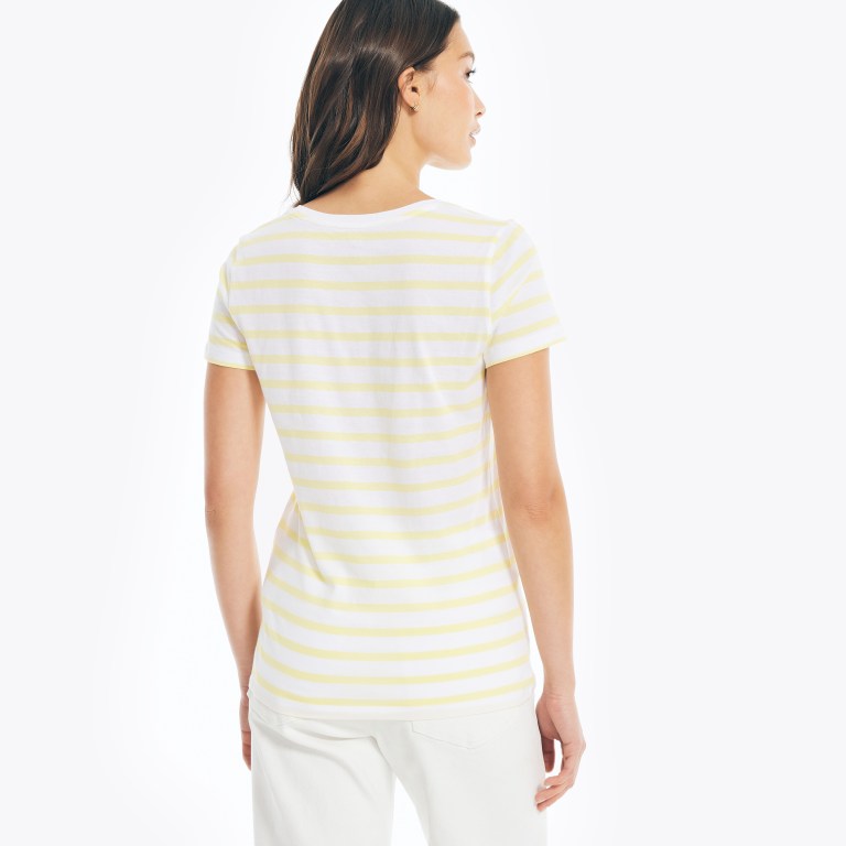 Women's Nautica Striped Crewneck T Shirts Yellow | SHjmS4QA