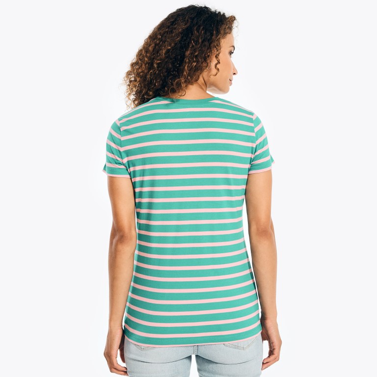 Women's Nautica Striped Crewneck T Shirts Green | mPO2b4Tt