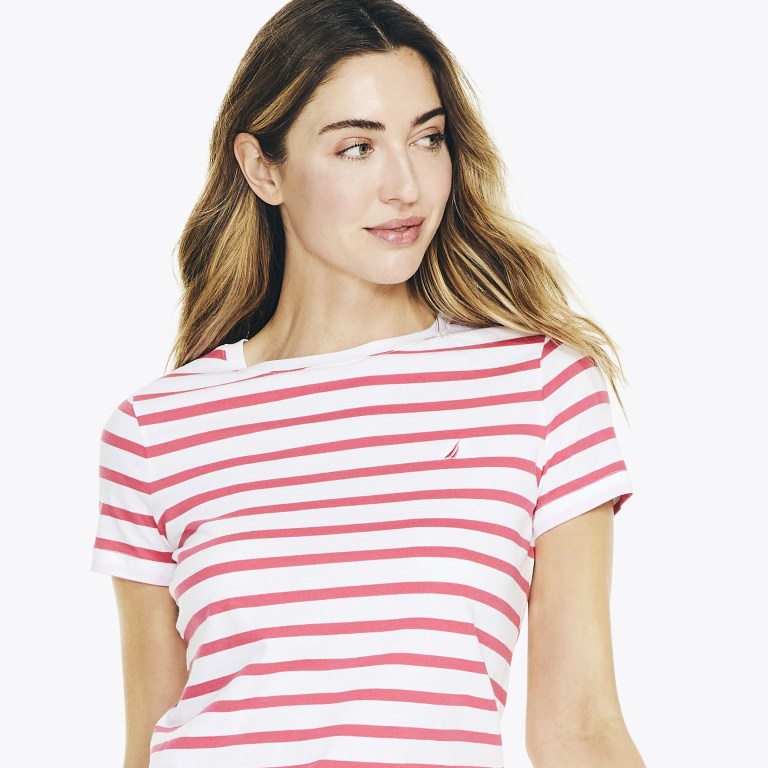 Women's Nautica Striped Crewneck T Shirts Red | qa0s2aIf