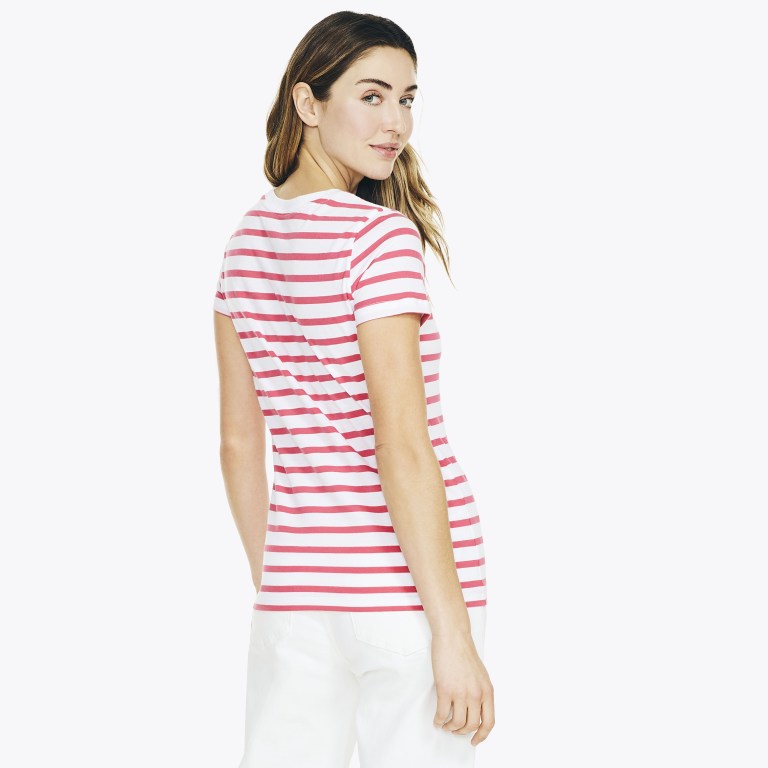 Women's Nautica Striped Crewneck T Shirts Red | qa0s2aIf