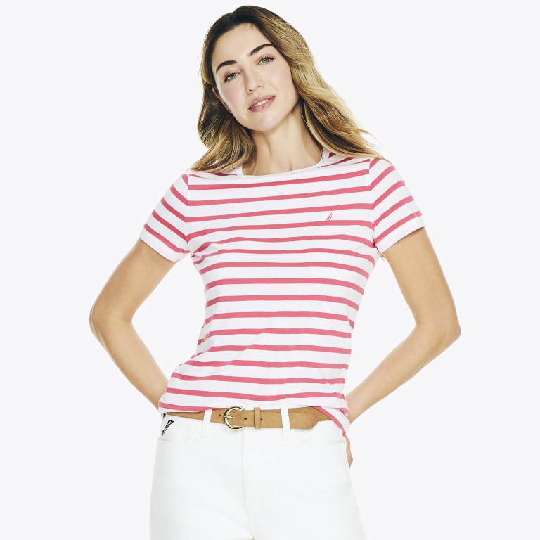 Women\'s Nautica Striped Crewneck T Shirts Red | qa0s2aIf