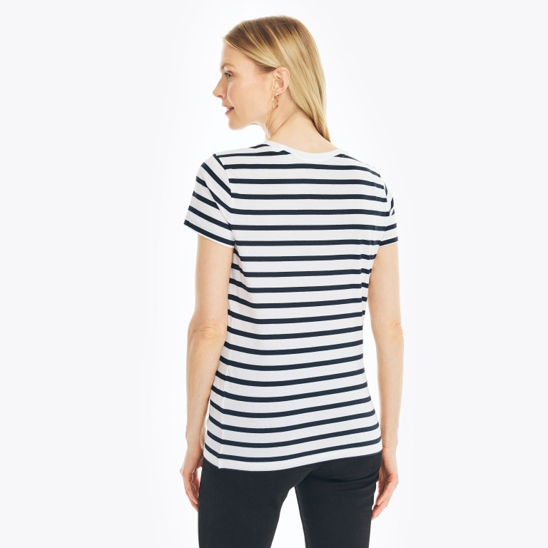 Women's Nautica Striped Crewneck T Shirts Blue | uIlz27L9