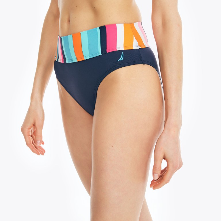 Women's Nautica Striped Fold-over Brief Swimwear Pink | CVSkaIbM