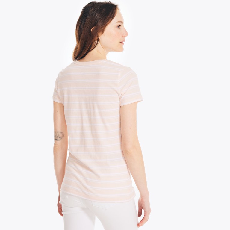 Women's Nautica Striped V-neck T Shirts Pink | A0L2bqp0