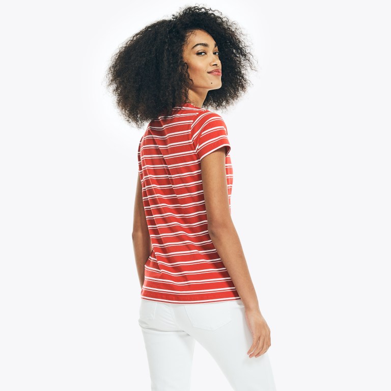 Women's Nautica Striped V-neck T Shirts Red | DjR2MzCn