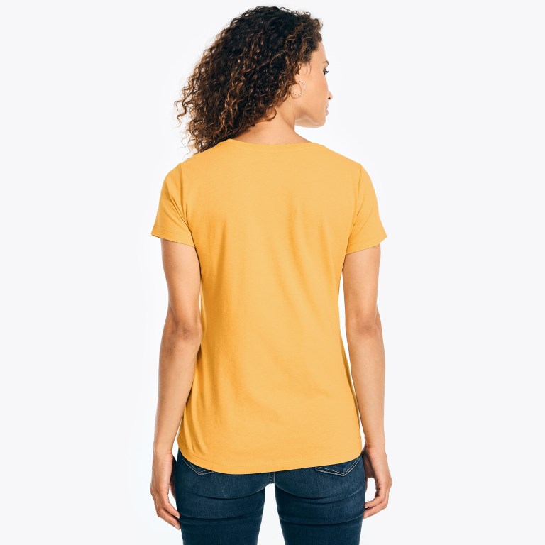 Women's Nautica Studded Logo Crewneck T Shirts Yellow | ofP38g1z