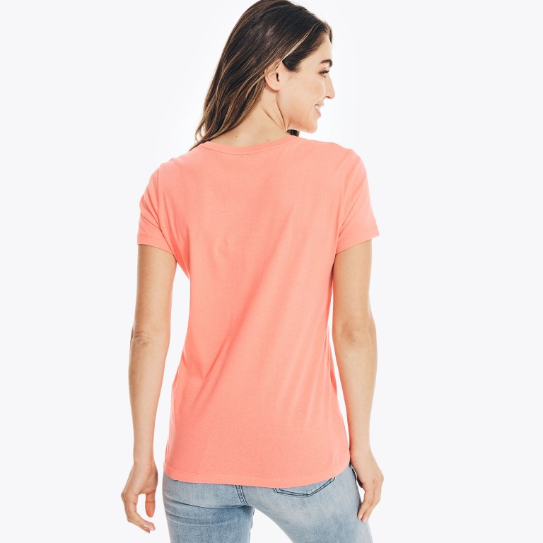 Women's Nautica Studded Logo V-neck T Shirts Coral | TyIXw7zd