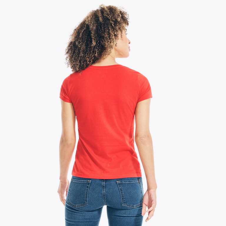 Women's Nautica Studded Logo V-neck T Shirts Red | aHJzzdrM