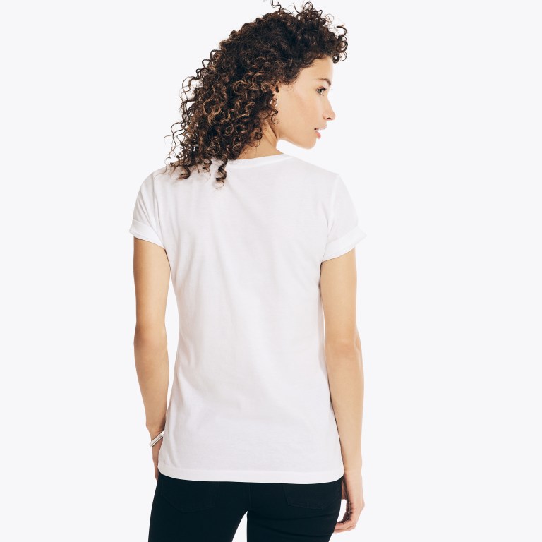 Women's Nautica Studded Logo V-neck T Shirts White | dMmttCg3