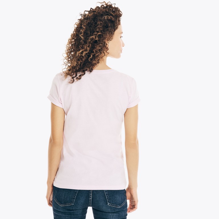 Women's Nautica Studded Logo V-neck T Shirts Pink | twZxOmid