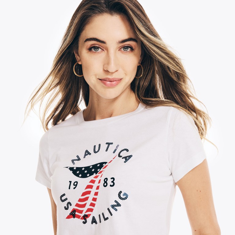 Women's Nautica Sustainably Crafted Americana Graphic T Shirts White | kCVGHG92