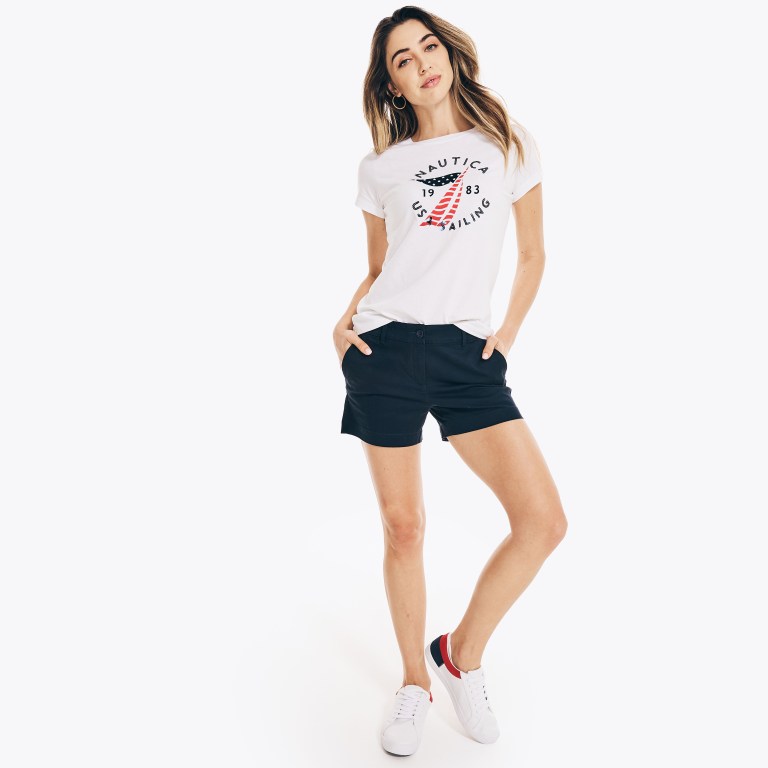 Women's Nautica Sustainably Crafted Americana Graphic T Shirts White | kCVGHG92