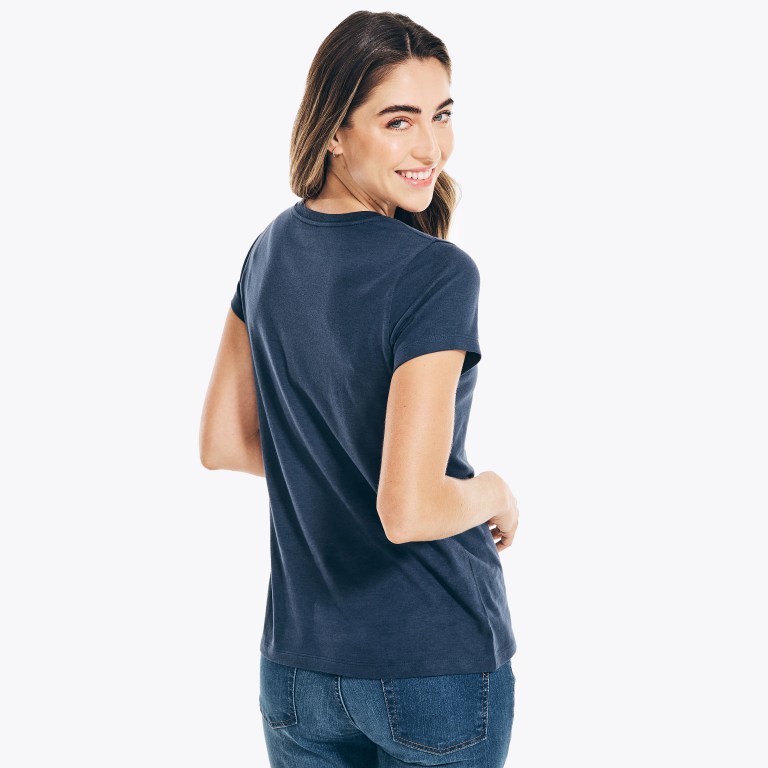 Women's Nautica Sustainably Crafted Embroidered Logo T Shirts Blue | 3b9rMUvk