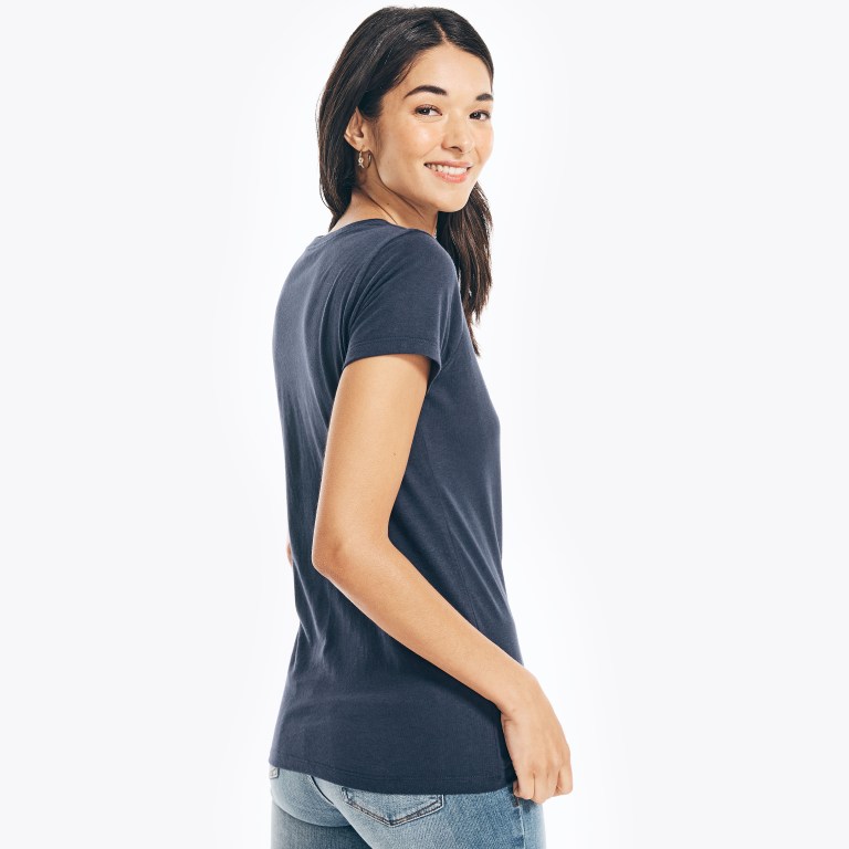 Women's Nautica Sustainably Crafted Embroidered Logo Graphic T Shirts Blue | plnYfat8