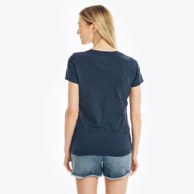 Women's Nautica Sustainably Crafted Foil Logo Graphic T Shirts Blue | 1KBlkuRF