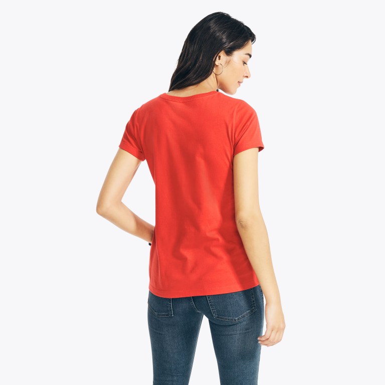 Women's Nautica Sustainably Crafted Foil J-class Graphic T Shirts Red | aTWngRjV