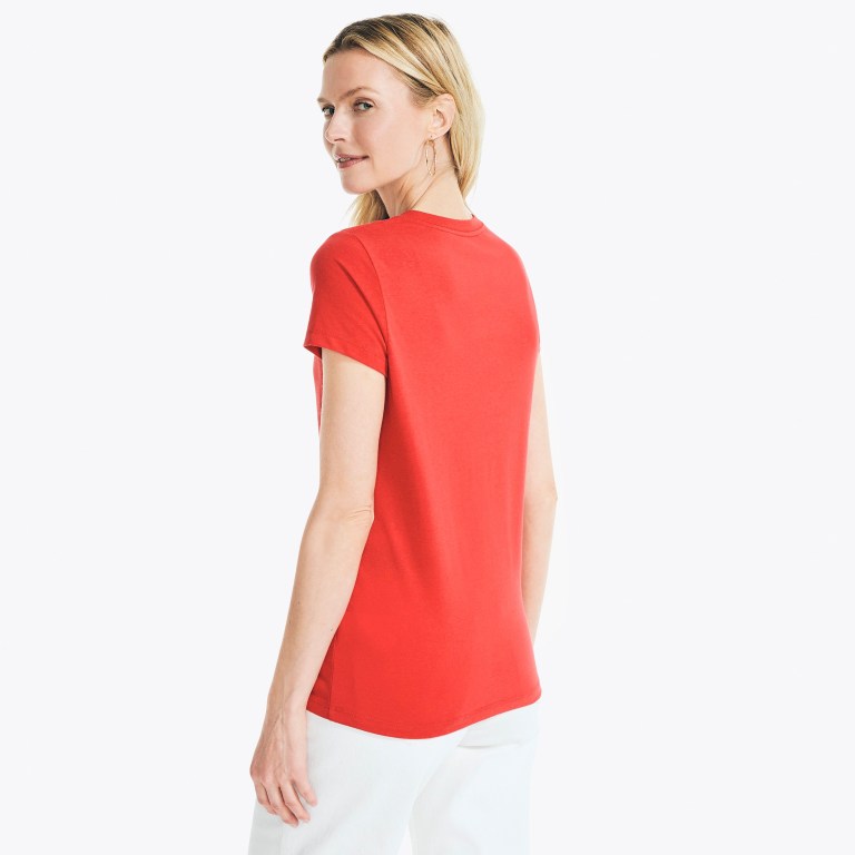 Women's Nautica Sustainably Crafted Foil Logo Graphic T Shirts Red | f5QGFBUt